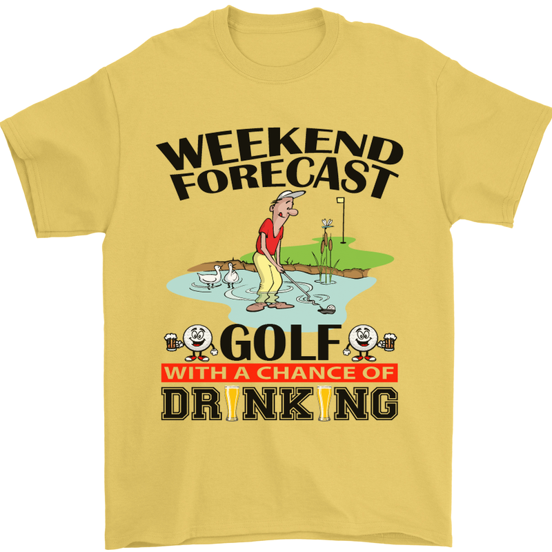 Weekend Forecast Golf with a Chance of Drinking Mens T-Shirt Cotton Gildan Yellow