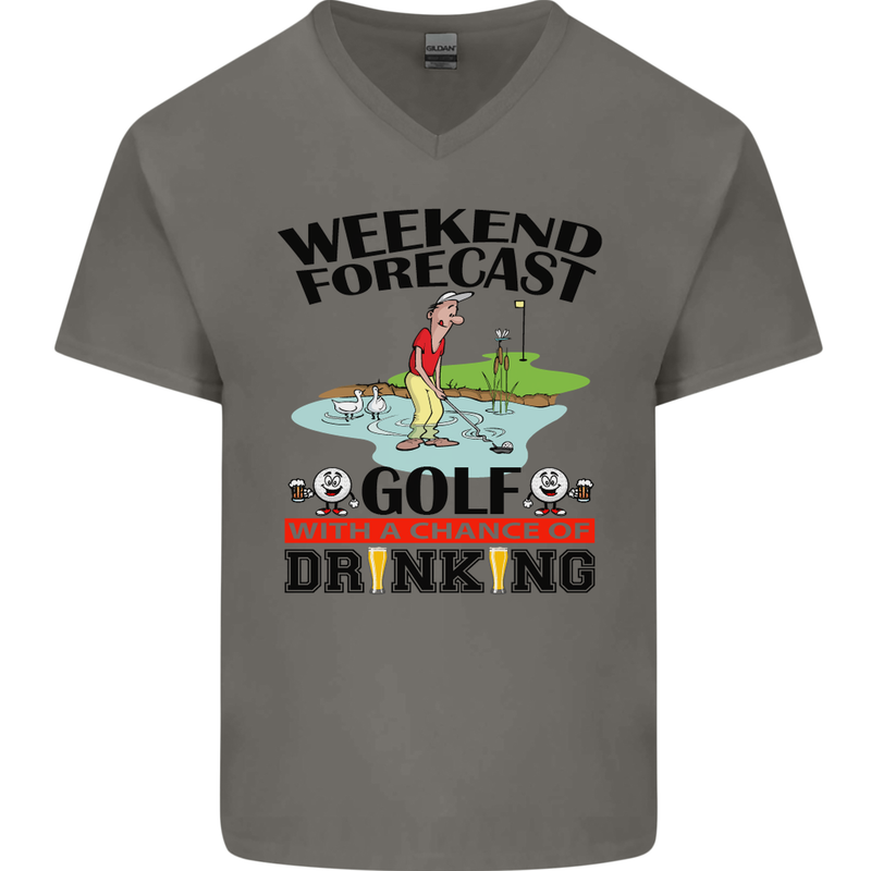 Weekend Forecast Golf with a Chance of Drinking Mens V-Neck Cotton T-Shirt Charcoal