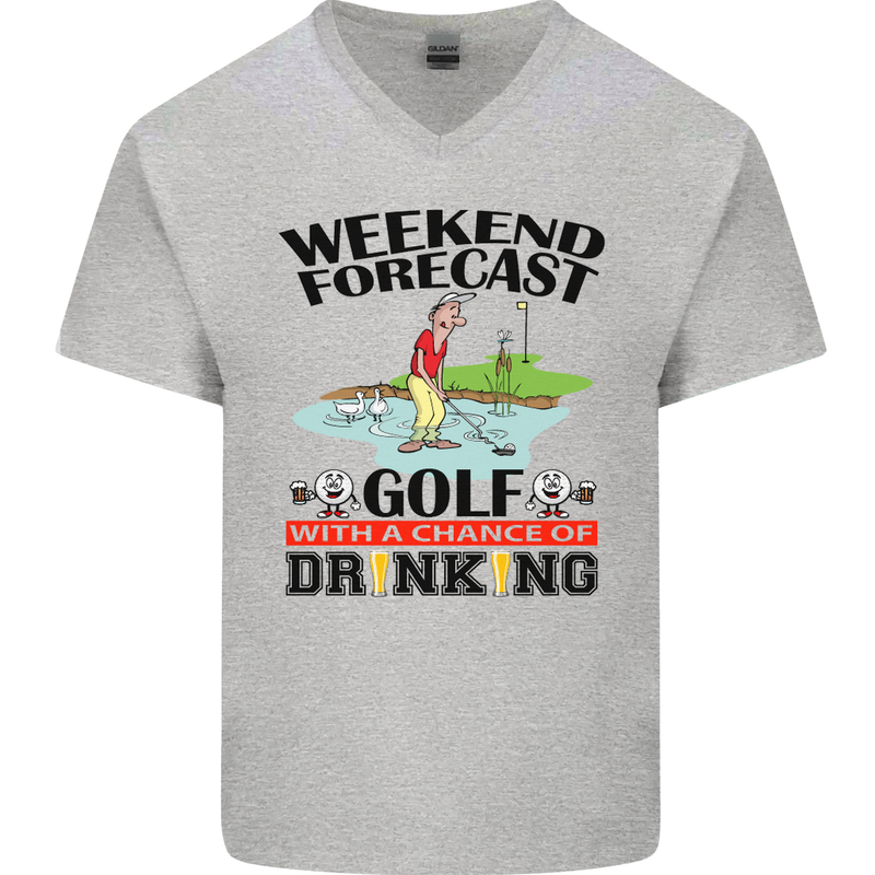 Weekend Forecast Golf with a Chance of Drinking Mens V-Neck Cotton T-Shirt Sports Grey