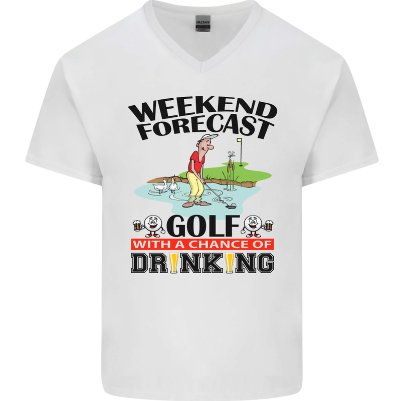 Weekend Forecast Golf with a Chance of Drinking Mens V-Neck Cotton T-Shirt White