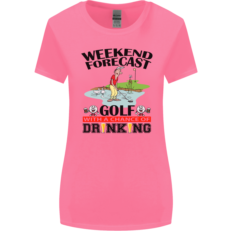 Weekend Forecast Golf with a Chance of Drinking Womens Wider Cut T-Shirt Azalea