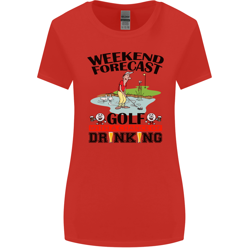 Weekend Forecast Golf with a Chance of Drinking Womens Wider Cut T-Shirt Red