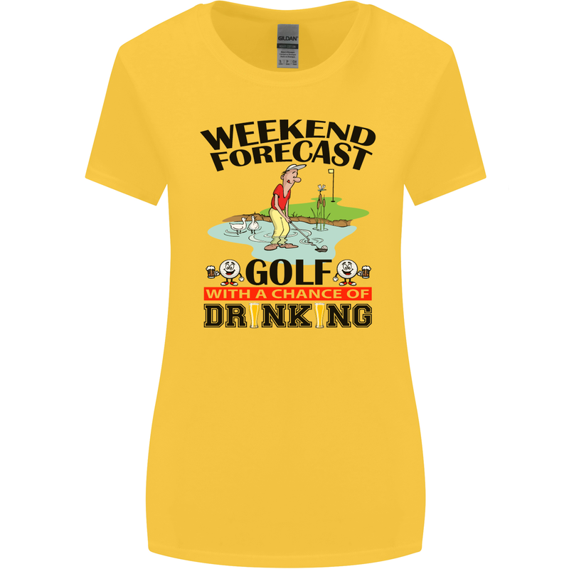 Weekend Forecast Golf with a Chance of Drinking Womens Wider Cut T-Shirt Yellow