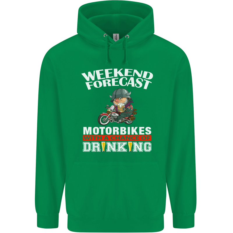 Weekend Forecast Motorbikes Mens 80% Cotton Hoodie Irish Green