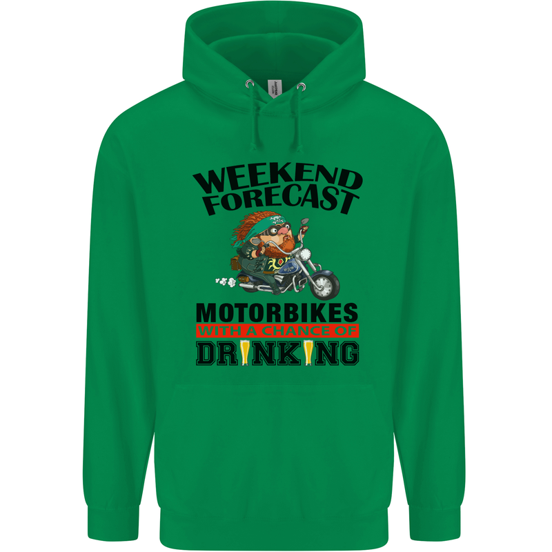 Weekend Forecast Motorbikes Mens 80% Cotton Hoodie Irish Green