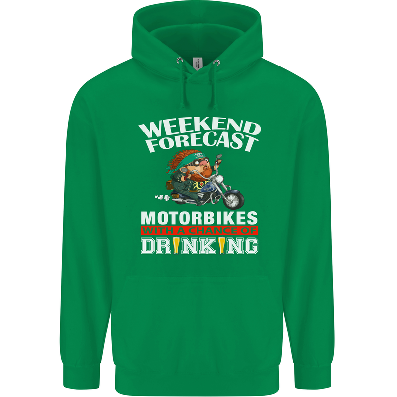 Weekend Forecast Motorbikes Mens 80% Cotton Hoodie Irish Green