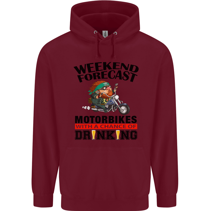 Weekend Forecast Motorbikes Mens 80% Cotton Hoodie Maroon