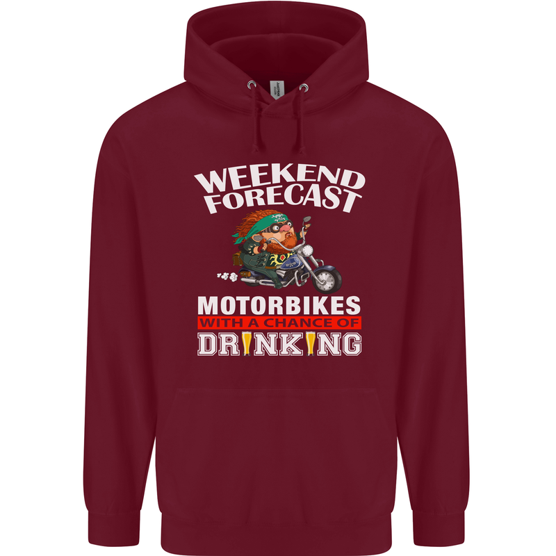 Weekend Forecast Motorbikes Mens 80% Cotton Hoodie Maroon