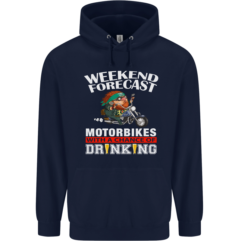 Weekend Forecast Motorbikes Mens 80% Cotton Hoodie Navy Blue