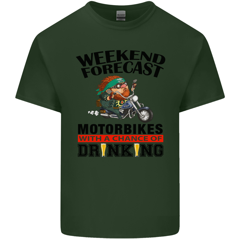 Weekend Forecast Motorbikes Mens Cotton T-Shirt Tee Top Forest Green