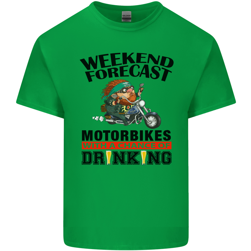 Weekend Forecast Motorbikes Mens Cotton T-Shirt Tee Top Irish Green