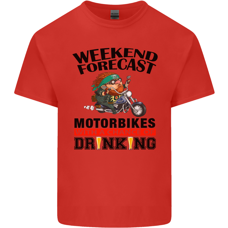 Weekend Forecast Motorbikes Mens Cotton T-Shirt Tee Top Red