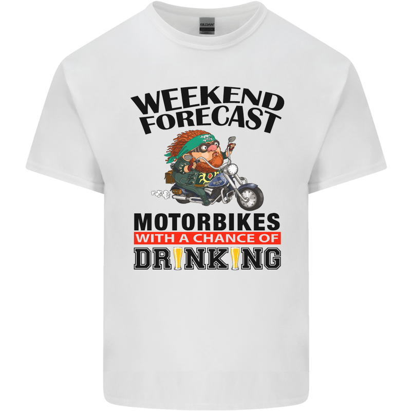 Weekend Forecast Motorbikes Mens Cotton T-Shirt Tee Top White