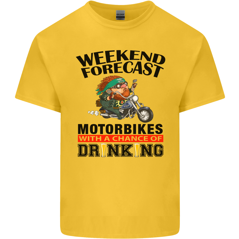 Weekend Forecast Motorbikes Mens Cotton T-Shirt Tee Top Yellow