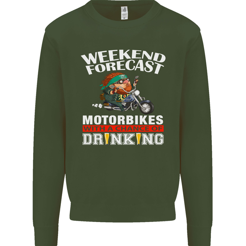 Weekend Forecast Motorbikes Mens Sweatshirt Jumper Forest Green
