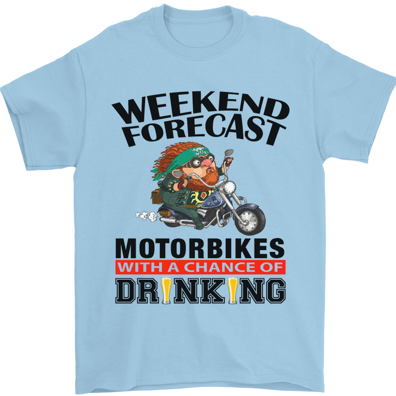 Weekend Forecast Motorbikes Mens T-Shirt Cotton Gildan Light Blue