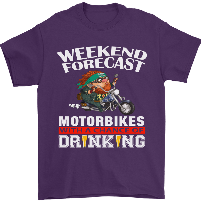 Weekend Forecast Motorbikes Mens T-Shirt Cotton Gildan Purple