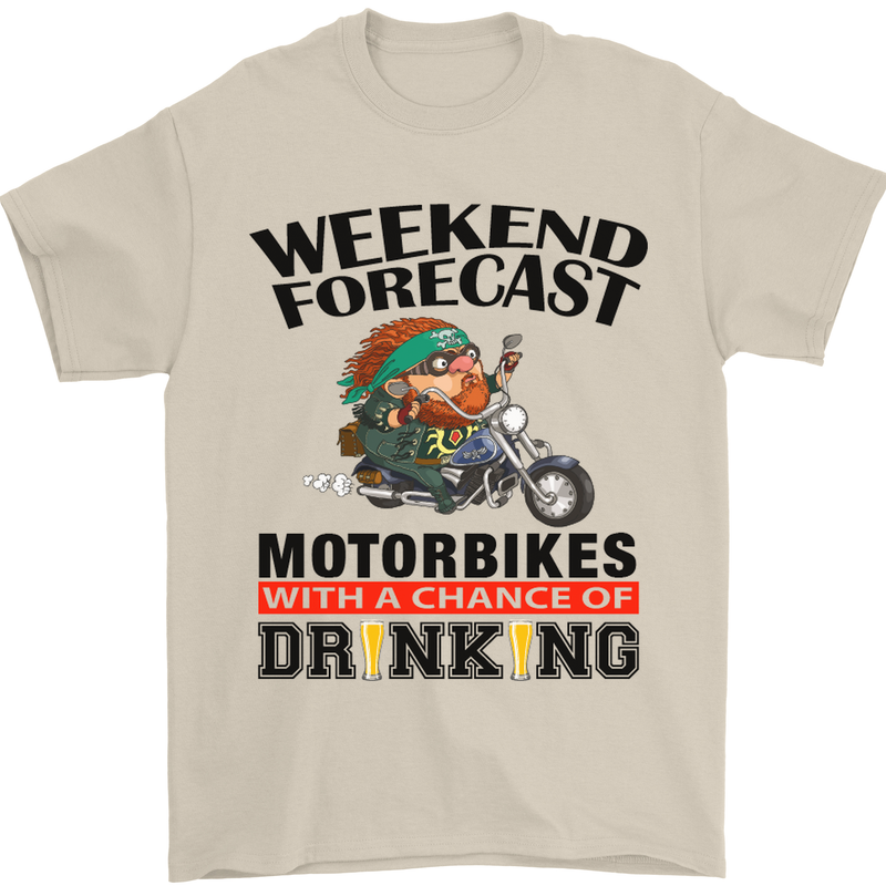 Weekend Forecast Motorbikes Mens T-Shirt Cotton Gildan Sand