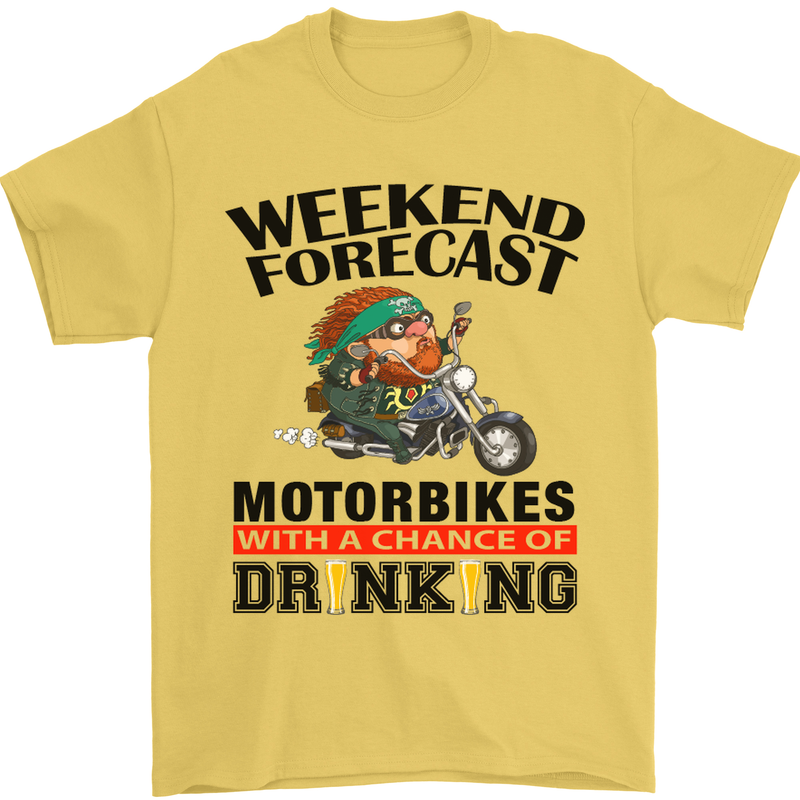 Weekend Forecast Motorbikes Mens T-Shirt Cotton Gildan Yellow