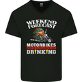 Weekend Forecast Motorbikes Mens V-Neck Cotton T-Shirt Black