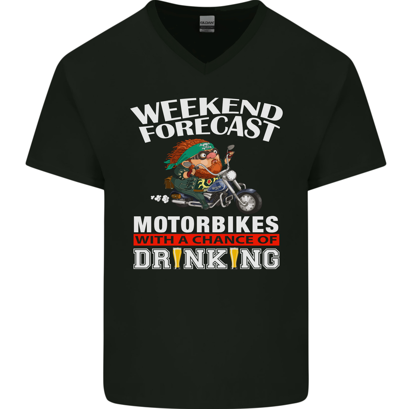 Weekend Forecast Motorbikes Mens V-Neck Cotton T-Shirt Black