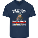 Weekend Forecast Motorbikes Mens V-Neck Cotton T-Shirt Navy Blue