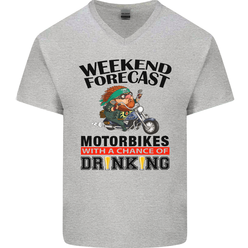 Weekend Forecast Motorbikes Mens V-Neck Cotton T-Shirt Sports Grey