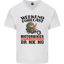 Weekend Forecast Motorbikes Mens V-Neck Cotton T-Shirt White