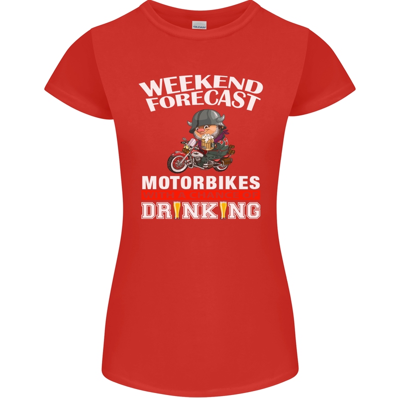 Weekend Forecast Motorbikes Womens Petite Cut T-Shirt Red