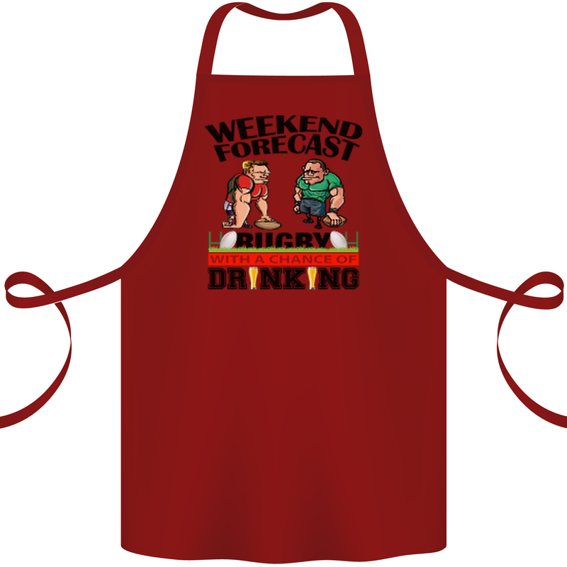 Weekend Forecast Rugby Funny Beer Alcohol Cotton Apron 100% Organic Maroon
