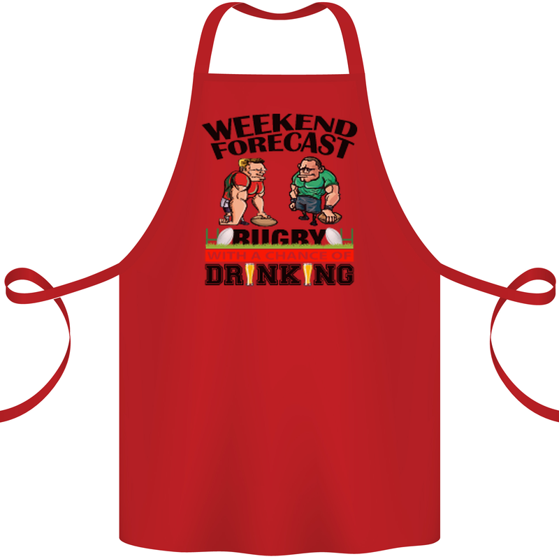 Weekend Forecast Rugby Funny Beer Alcohol Cotton Apron 100% Organic Red