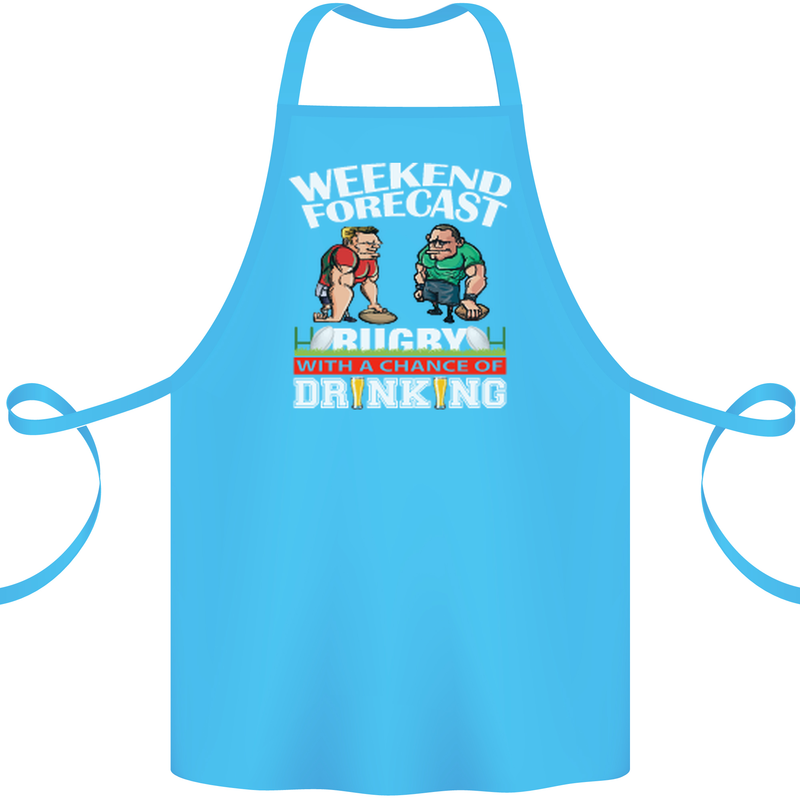 Weekend Forecast Rugby Funny Beer Alcohol Cotton Apron 100% Organic Turquoise