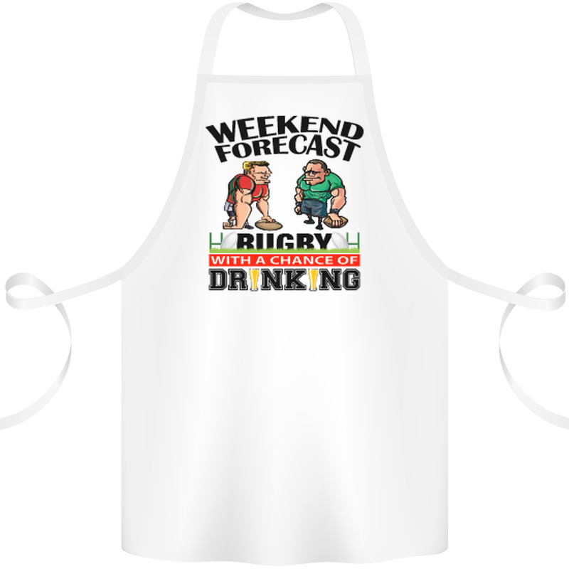 Weekend Forecast Rugby Funny Beer Alcohol Cotton Apron 100% Organic White