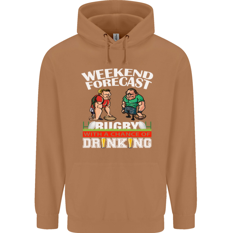 Weekend Forecast Rugby Funny Beer Alcohol Mens 80% Cotton Hoodie Caramel Latte