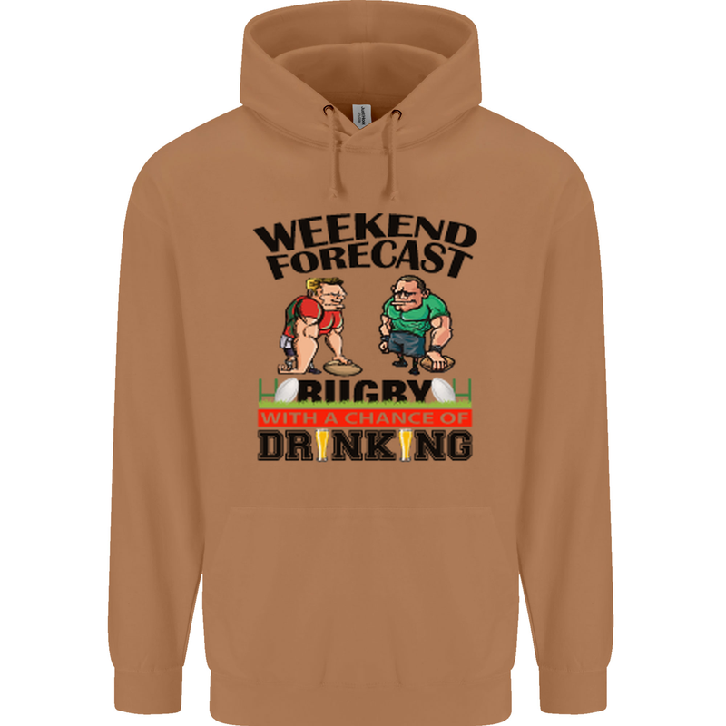 Weekend Forecast Rugby Funny Beer Alcohol Mens 80% Cotton Hoodie Caramel Latte