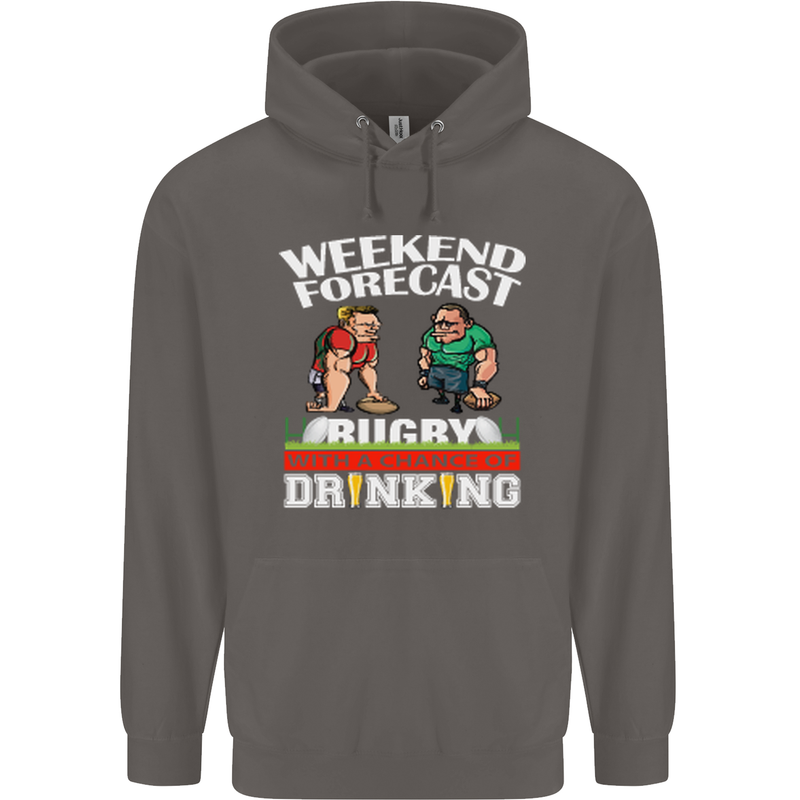 Weekend Forecast Rugby Funny Beer Alcohol Mens 80% Cotton Hoodie Charcoal