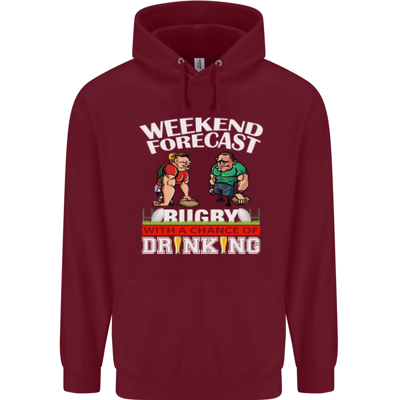 Weekend Forecast Rugby Funny Beer Alcohol Mens 80% Cotton Hoodie Maroon