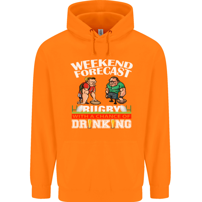 Weekend Forecast Rugby Funny Beer Alcohol Mens 80% Cotton Hoodie Orange