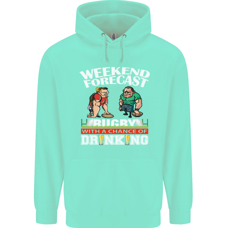 Weekend Forecast Rugby Funny Beer Alcohol Mens 80% Cotton Hoodie Peppermint