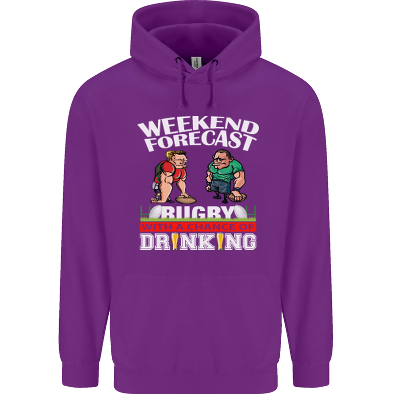 Weekend Forecast Rugby Funny Beer Alcohol Mens 80% Cotton Hoodie Purple