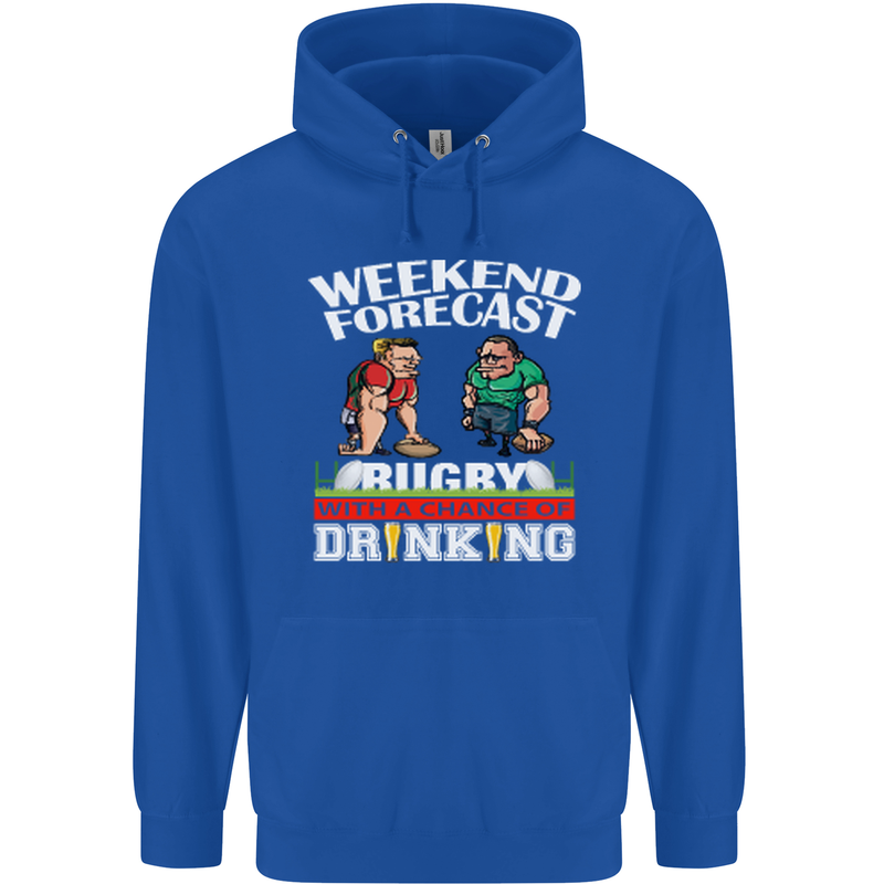 Weekend Forecast Rugby Funny Beer Alcohol Mens 80% Cotton Hoodie Royal Blue