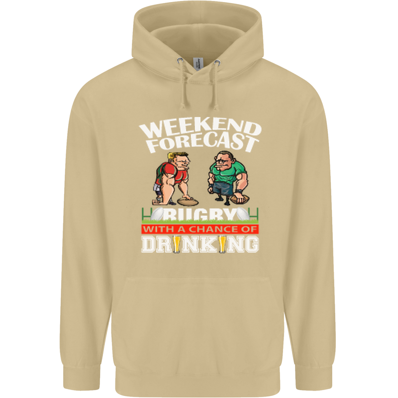 Weekend Forecast Rugby Funny Beer Alcohol Mens 80% Cotton Hoodie Sand