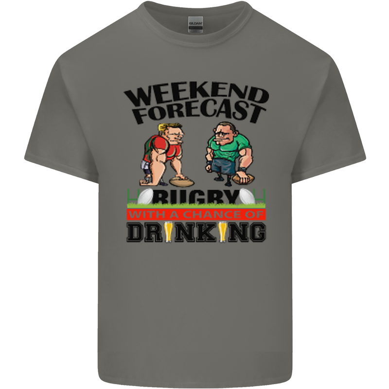 Weekend Forecast Rugby Funny Beer Alcohol Mens Cotton T-Shirt Tee Top Charcoal