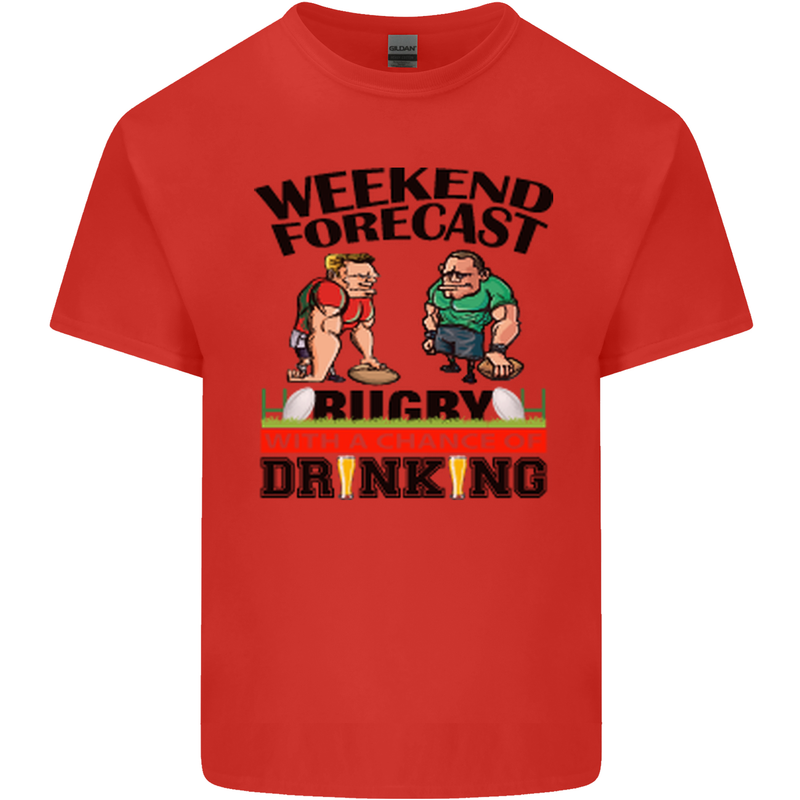 Weekend Forecast Rugby Funny Beer Alcohol Mens Cotton T-Shirt Tee Top Red