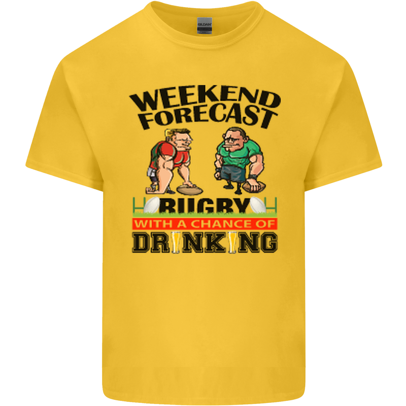 Weekend Forecast Rugby Funny Beer Alcohol Mens Cotton T-Shirt Tee Top Yellow