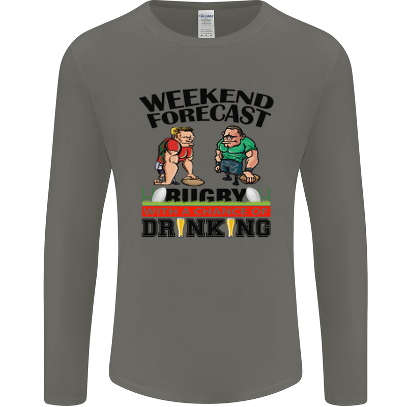 Weekend Forecast Rugby Funny Beer Alcohol Mens Long Sleeve T-Shirt Charcoal
