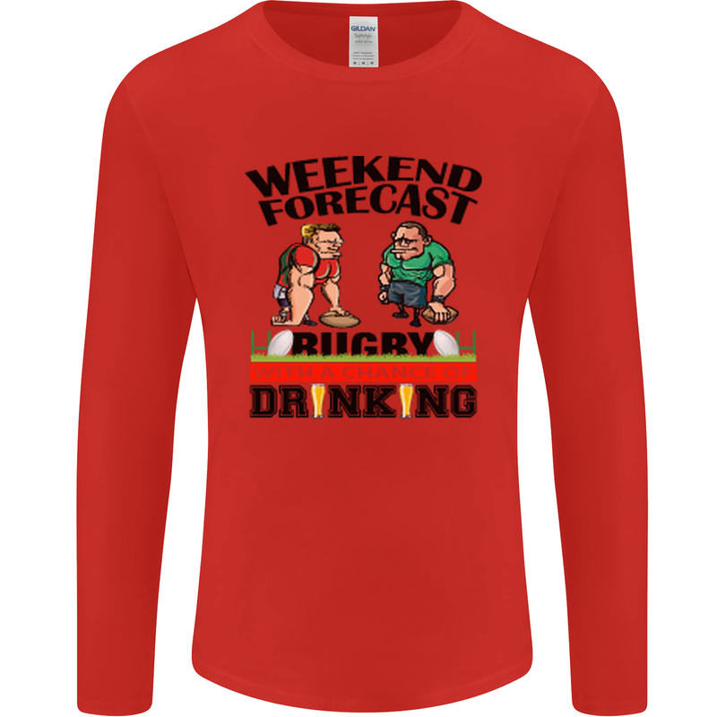 Weekend Forecast Rugby Funny Beer Alcohol Mens Long Sleeve T-Shirt Red