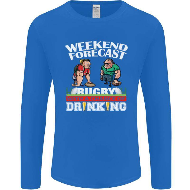 Weekend Forecast Rugby Funny Beer Alcohol Mens Long Sleeve T-Shirt Royal Blue