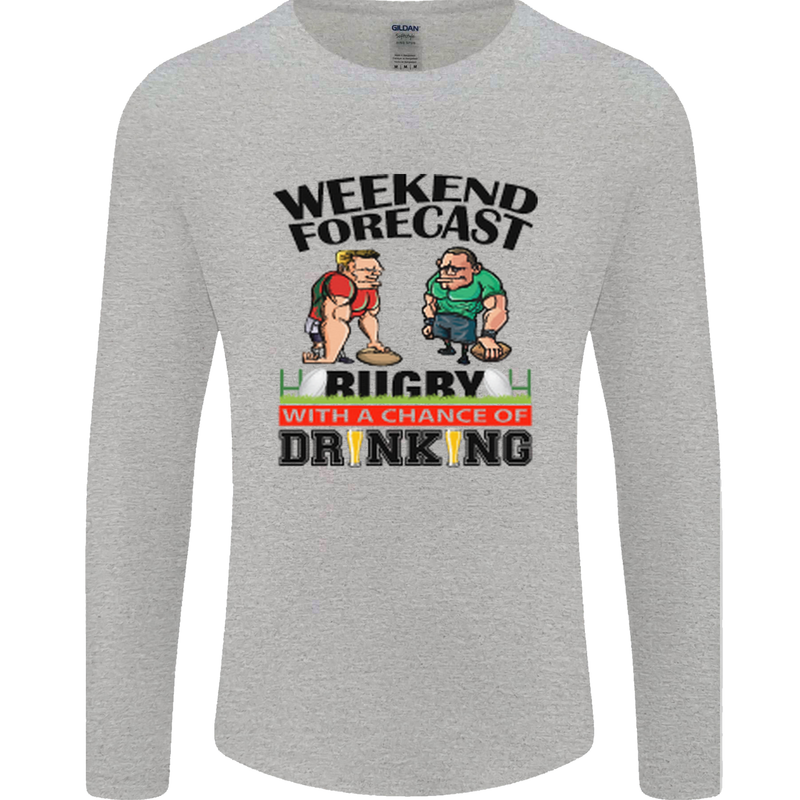 Weekend Forecast Rugby Funny Beer Alcohol Mens Long Sleeve T-Shirt Sports Grey
