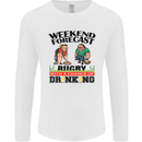 Weekend Forecast Rugby Funny Beer Alcohol Mens Long Sleeve T-Shirt White